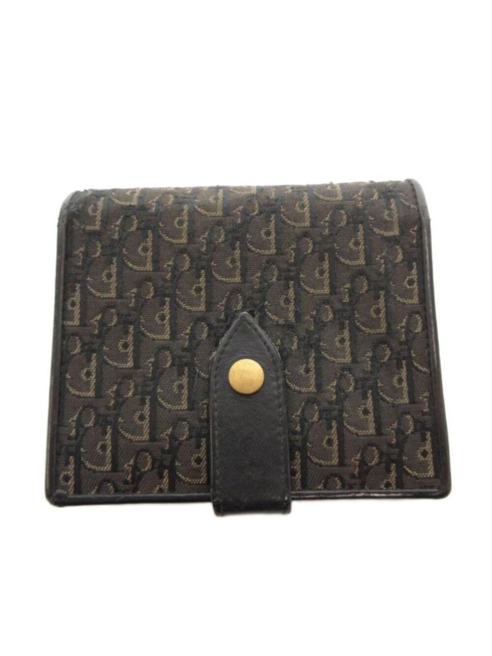 Dior Bifold Wallet with Coin Purse Trotter Pattern Leather Canvas Navy Blue